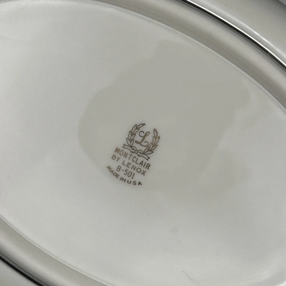 LENOX Ivory Fine China Montclair Platinum Trim Oval Serving Bowl | Vintage